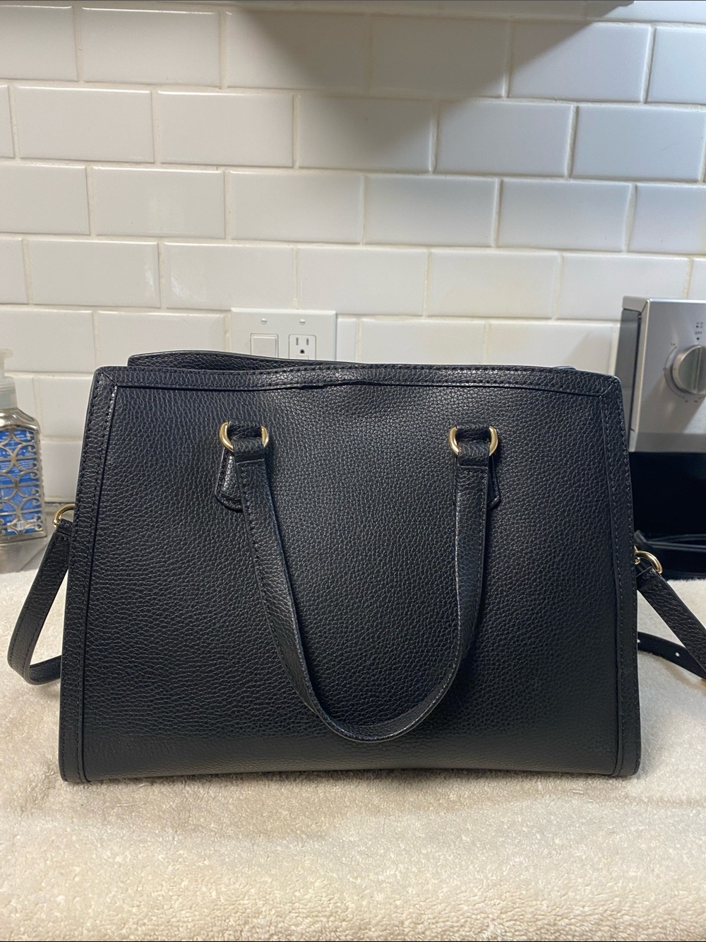 Michael Kors Black Pebbled Leather Tote with Gold-Tone Logo - Picture 5 of 16